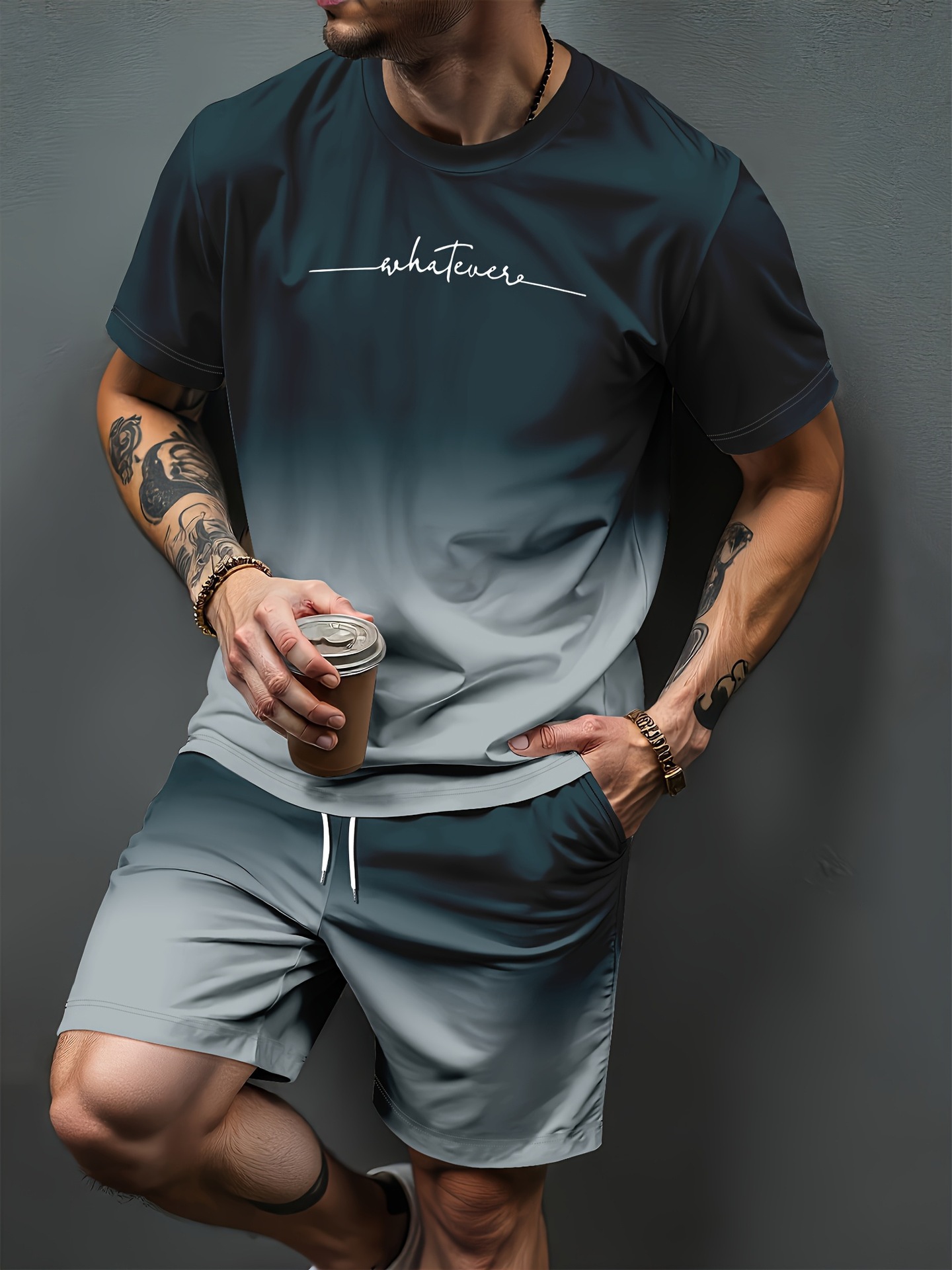 Summer Clothing Cheap - Degrade Mektup Desen 3D Baskı Eşofman