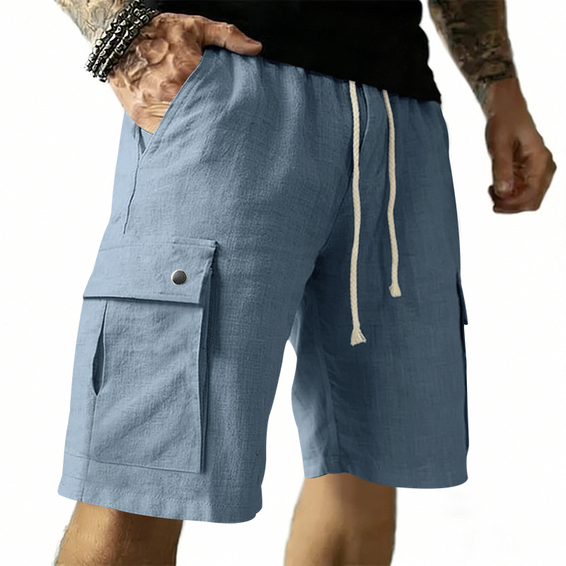 Linen Shorts Men - Avrupa ve Amerikan Çok Cepli İş