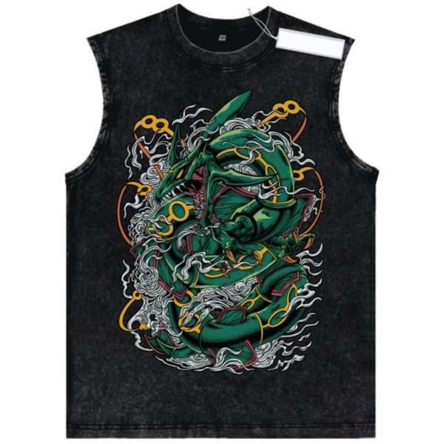 Vintage Summer Clothing Men - Vintage Yıkanmış Pokemon Karakter Tank Top