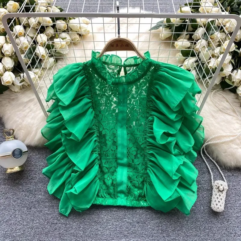 Summer Clothing In French - Vintage Zarif Dantel Petal Kollu Bluz