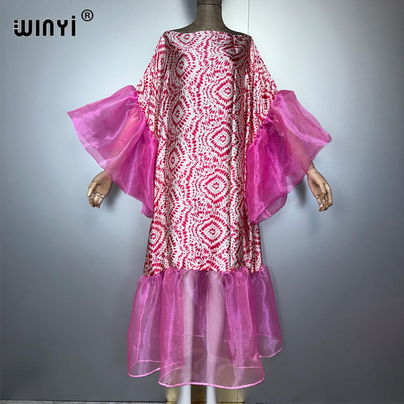 Summer Evenings Clothing - WINYI yazlık baskılı kabarık kollu abiye