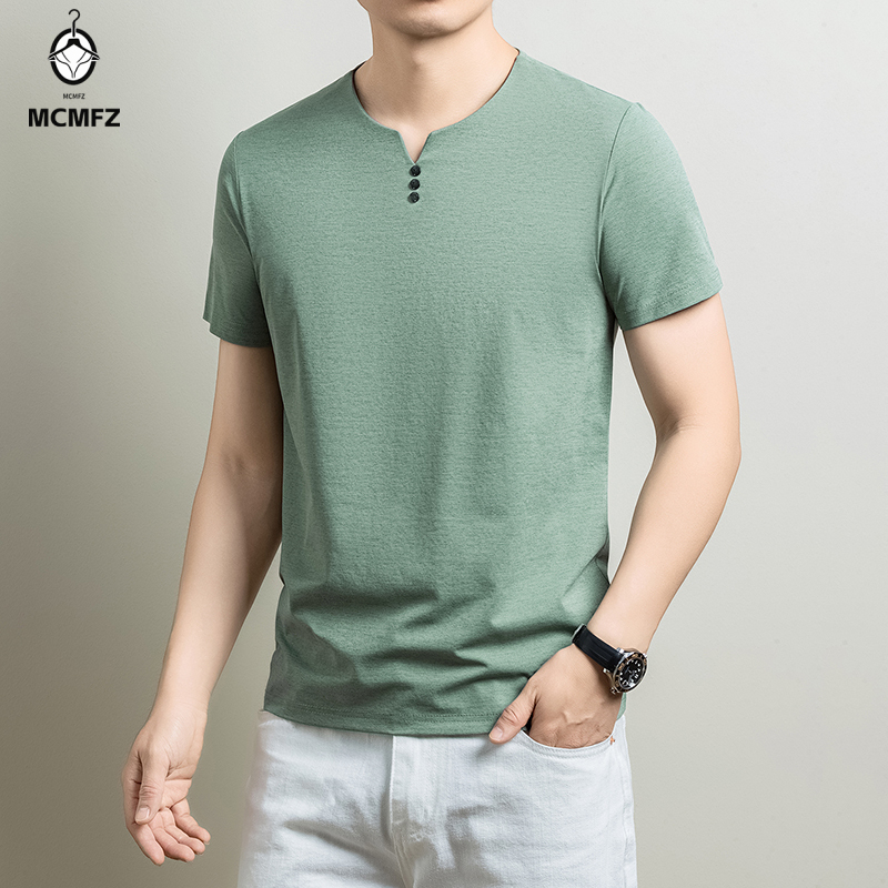 Summer Cloth - Erkek Temel Henley Tişört Rahat Pamuk