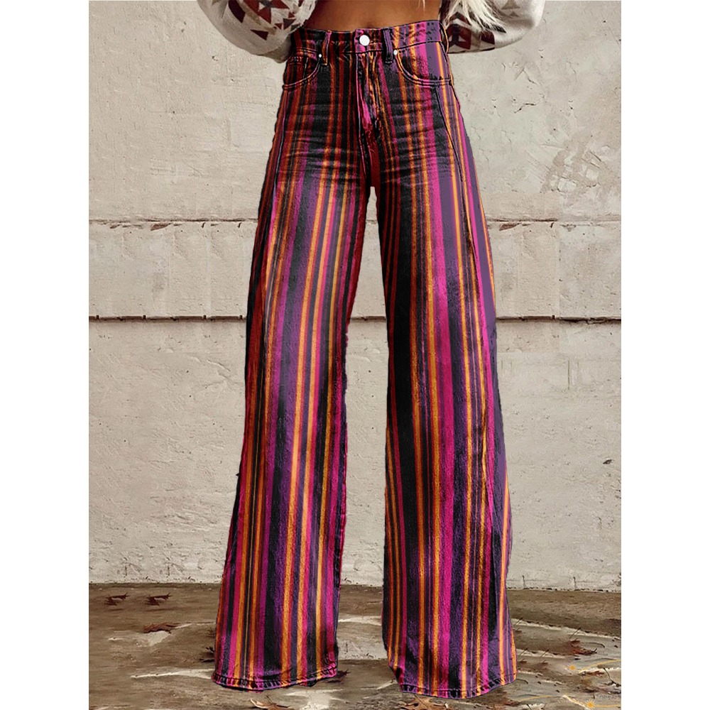Palazzo Pant Wide - Kadınlar İçin Retro Çizgili İspanyol Paça