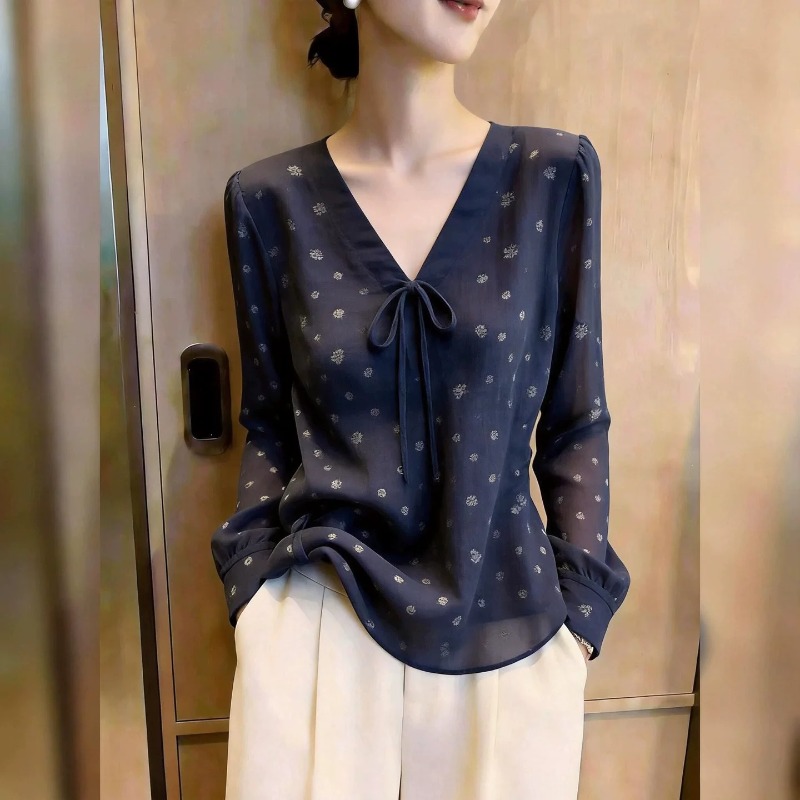 Summer Clothing In French - Fransız tarzı kadın bluzları baskılı vintage