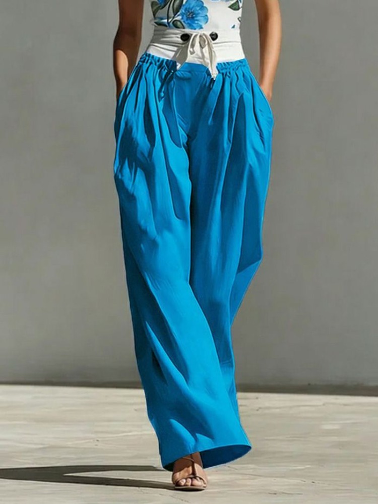 Palazzo Pant Wide - Yeezzi kadın Moda Patchwork Bağlı Bel