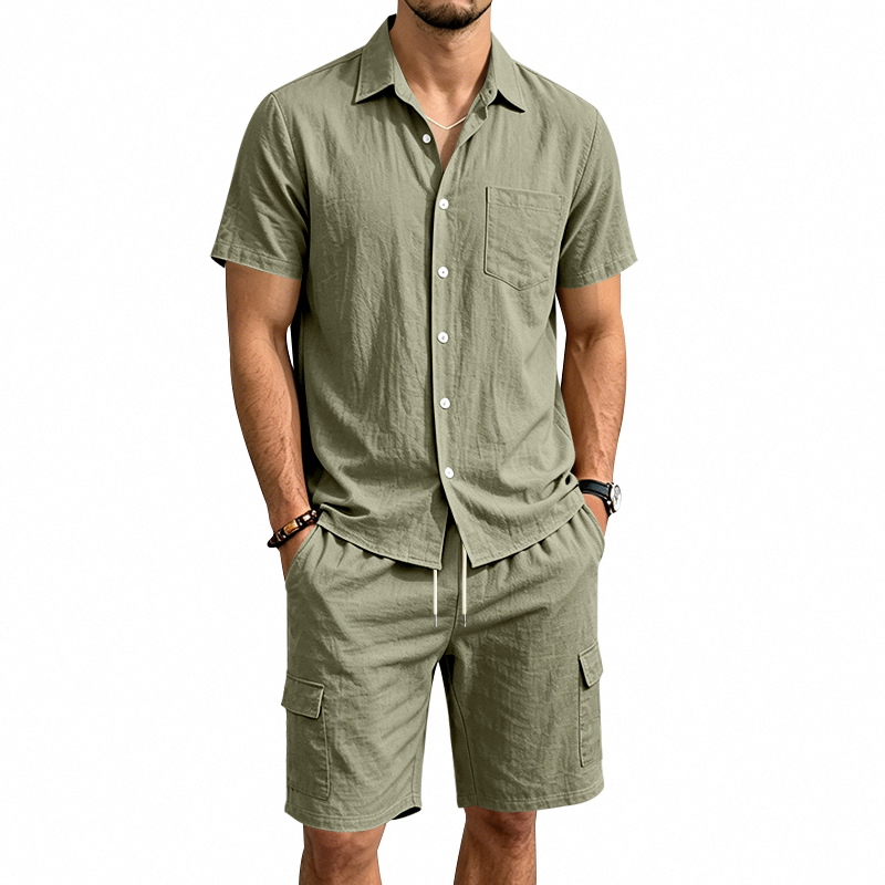 Linen Shorts Men - Erkekler Yazlık Amerikan Keten İki Parçalı