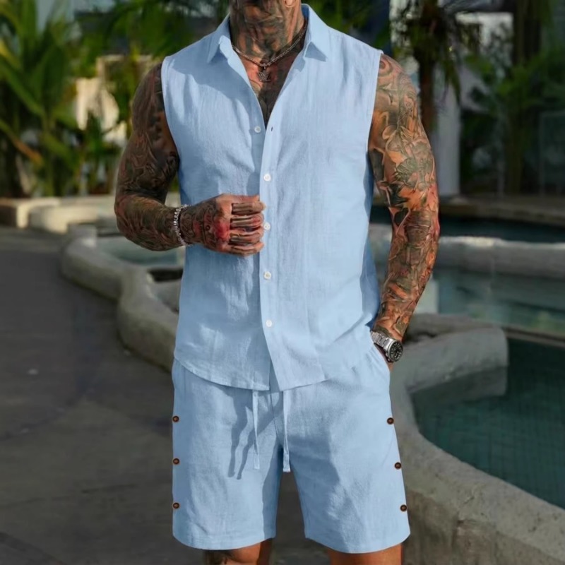 Erkek 2 Parça Keten Dokulu Kol - Linen Shorts Men incelemesi ve fiyatı