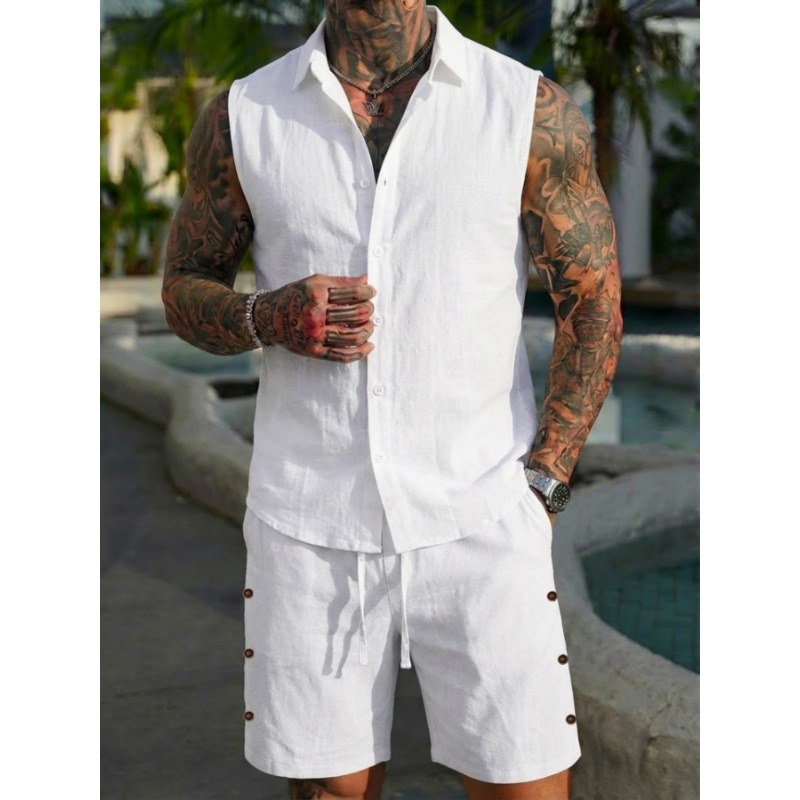 Erkek 2 Parça Keten Dokulu Kol - Linen Shorts Men incelemesi ve fiyatı