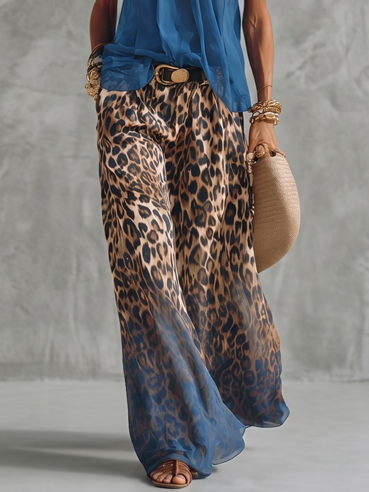 Yeezzi kadın Moda Degrade Leop - Palazzo Pant Wide incelemesi ve fiyatı