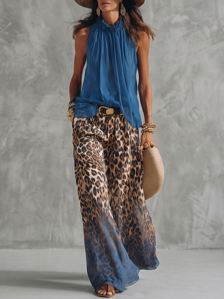 Yeezzi kadın Moda Degrade Leop - Palazzo Pant Wide incelemesi ve fiyatı